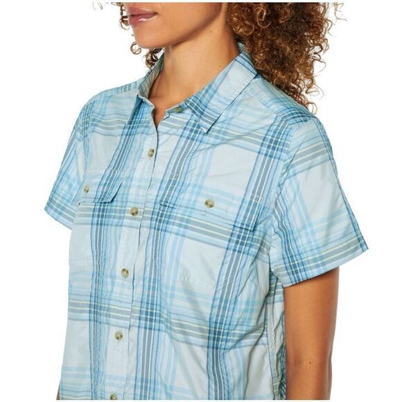 NEW Eddie Bauer Adventure Shirt Women’s XL Short Sleeve Blue White Plaid NWT - Picture 5 of 15